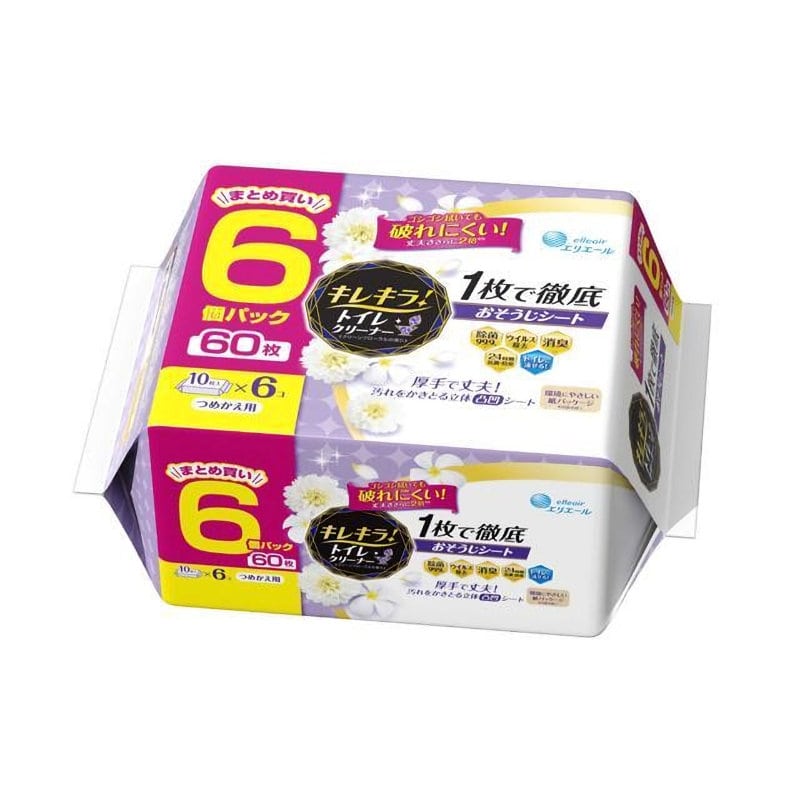 大王製紙　キレキラ！トイレクリーナー　１枚で徹底おそうじシート　クリーンフローラルの香り　詰替用　６０枚入り