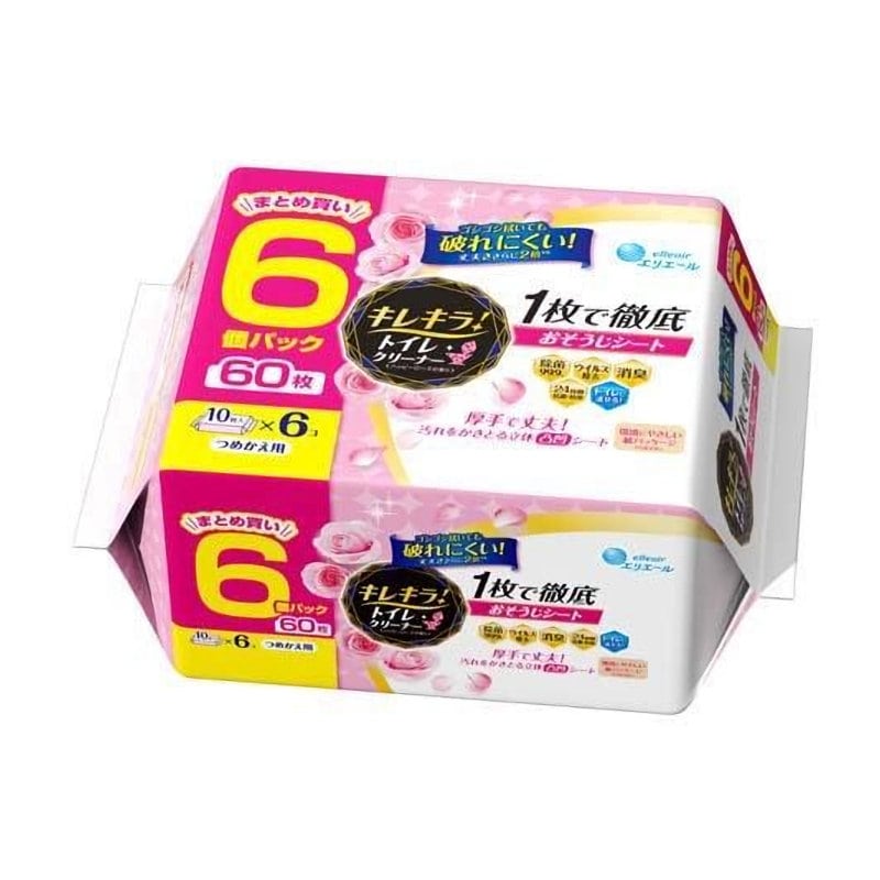 大王製紙　キレキラ！トイレクリーナー　１枚で徹底おそうじシート　ハッピーローズの香り　詰替用　６０枚入り