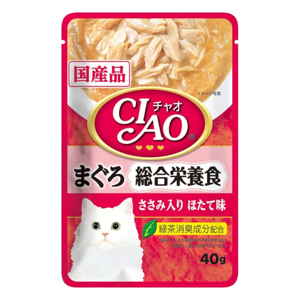 いなば　ＣＩＡＯ（チャオ）　パウチ　総合栄養食　まぐろ　ささみ入りほたて味　４０ｇ