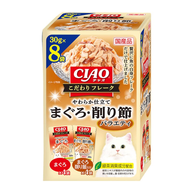 いなば　ＣＩＡＯ（チャオ）　こだわりフレーク　まぐろ・削り節バラエティ　３０ｇ×８袋