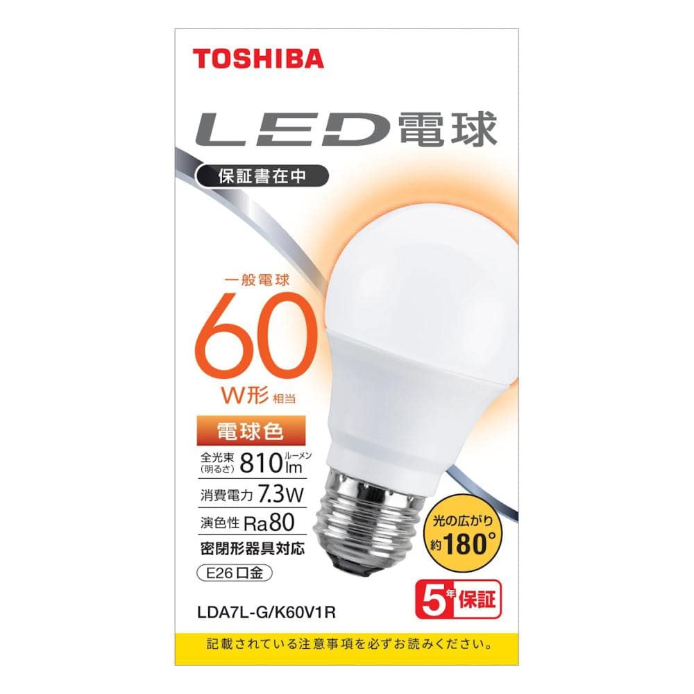 東芝　ＬＥＤ電球　広配光　６０Ｗ形　電球色　ＬＤＡ７Ｌ－Ｇ／Ｋ６０Ｖ１Ｒ