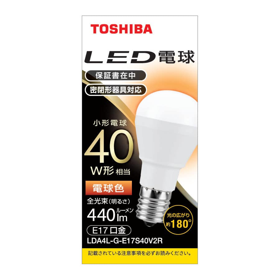 東芝　ＬＥＤ電球　４０Ｗ型　Ｅ１７口金　電球色　ＬＤＡ－４Ｌ－Ｇ－Ｅ１７Ｓ４０Ｖ２Ｒ