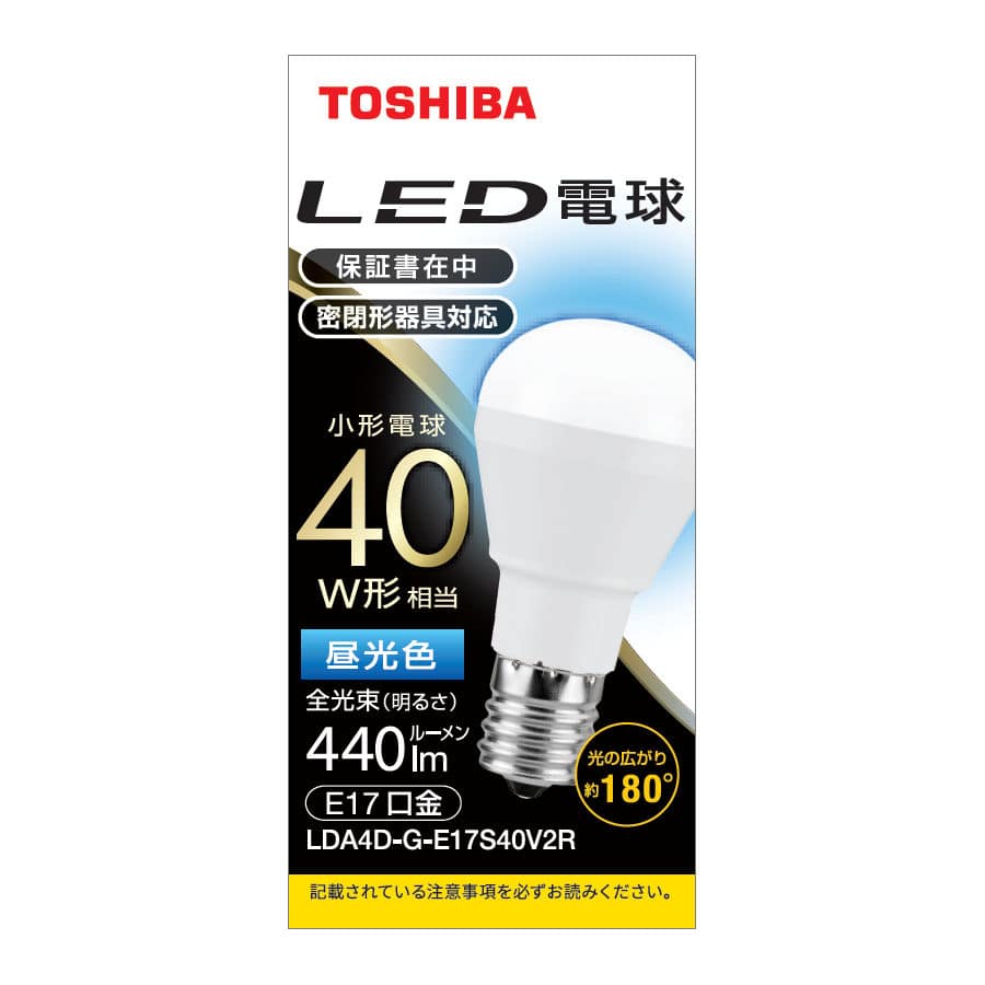 東芝　ＬＥＤ電球　４０Ｗ型　Ｅ１７口金　昼光色　ＬＤＡ－４Ｄ－Ｇ－Ｅ１７Ｓ４０Ｖ２Ｒ