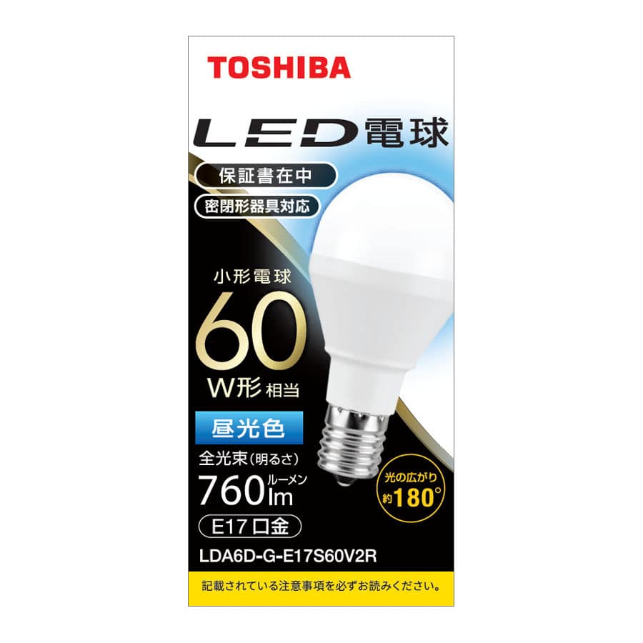 東芝　ＬＥＤ電球　６０Ｗ型　Ｅ１７口金　昼光色　ＬＤＡ－６Ｄ－Ｇ－Ｅ１７Ｓ６０Ｖ２Ｒ