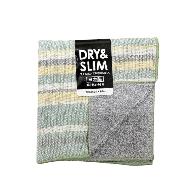 林　日本製　表ガーゼ裏パイル　タオルハンカチ　グリーン
