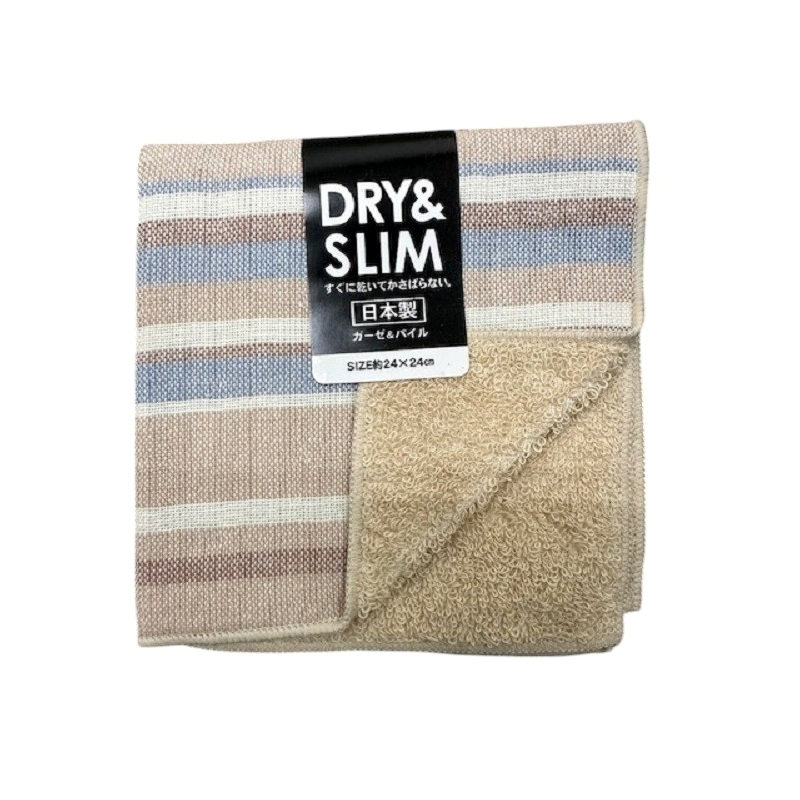 林　日本製　表ガーゼ裏パイル　タオルハンカチ　ベージュ