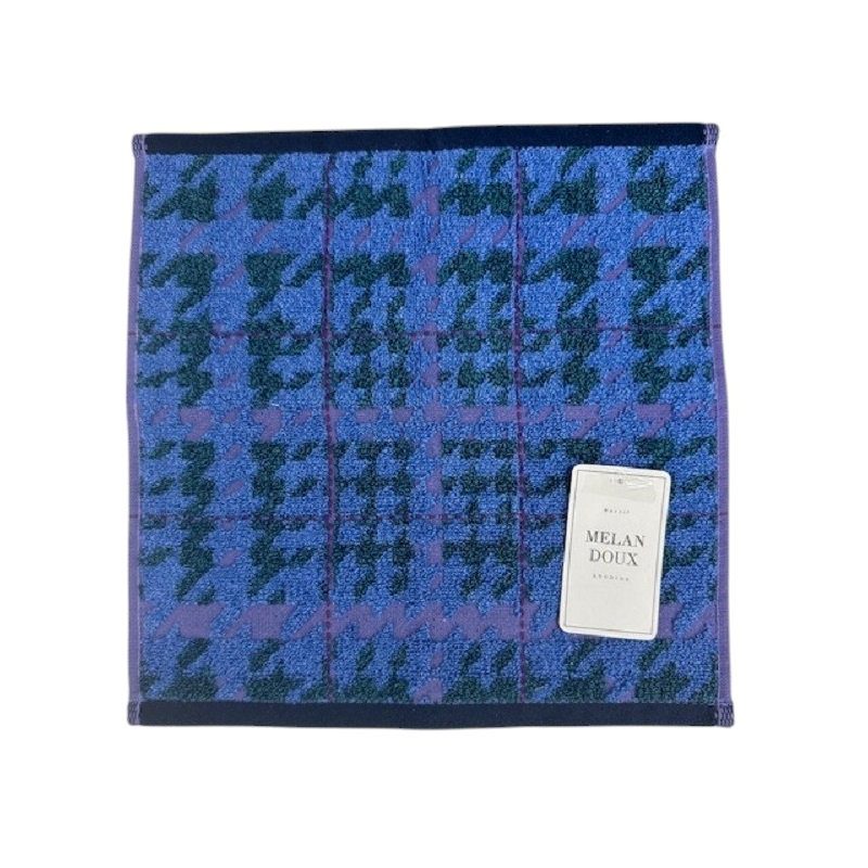 林　グレンチェック　タオルハンカチ　ネイビー