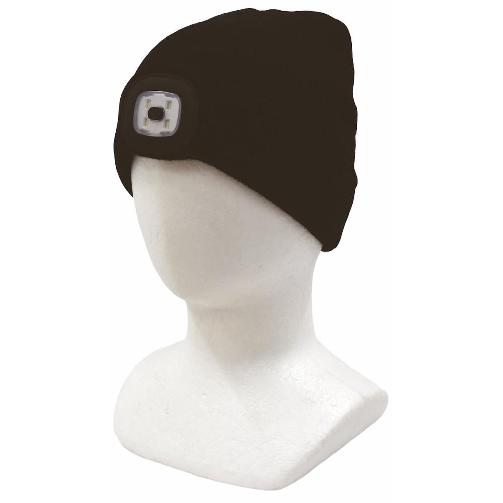 ライト付きニット帽子ブラック