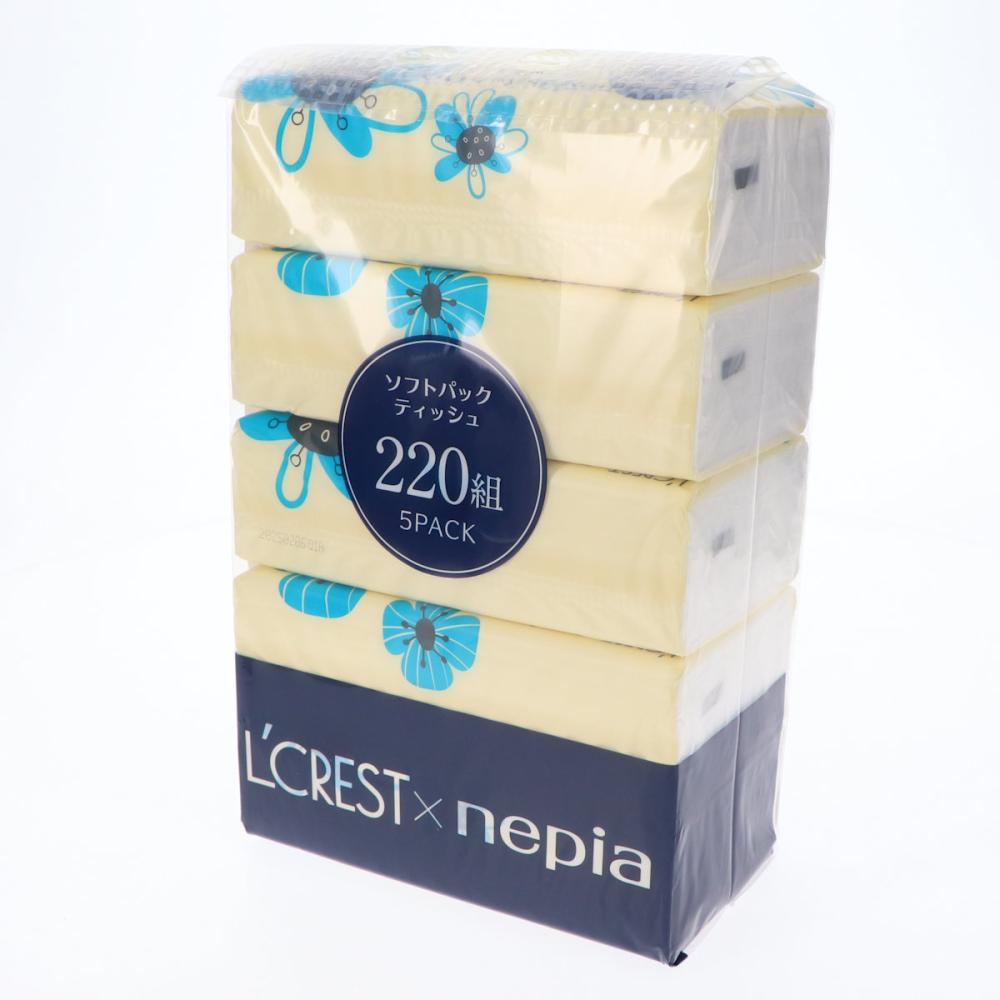 Ｌ’ＣＲＥＳＴ（ルクレスト）×ｎｅｐｉａ　ソフトパックティッシュ　２２０組×５個入り