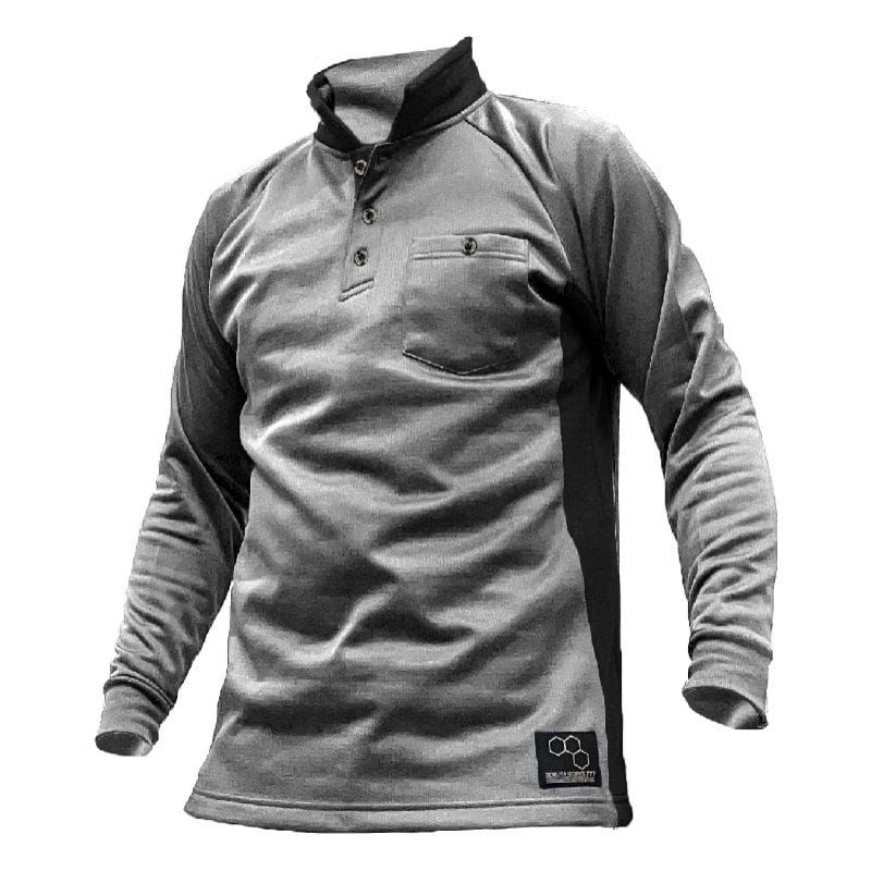 ブロックニット裏起毛長袖ポロシャツ　ＬＬ　シルバー