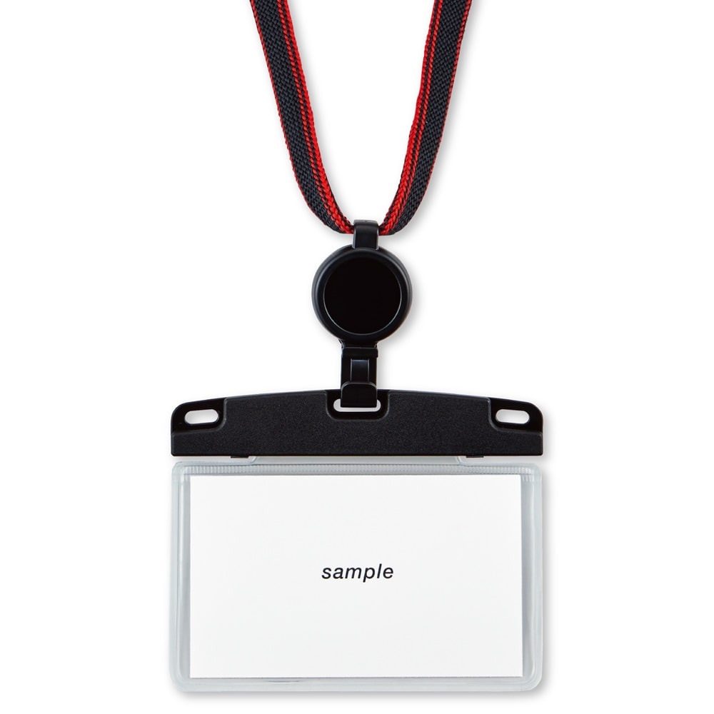 オープン　リール式吊り下げ名札　黒　ソフト