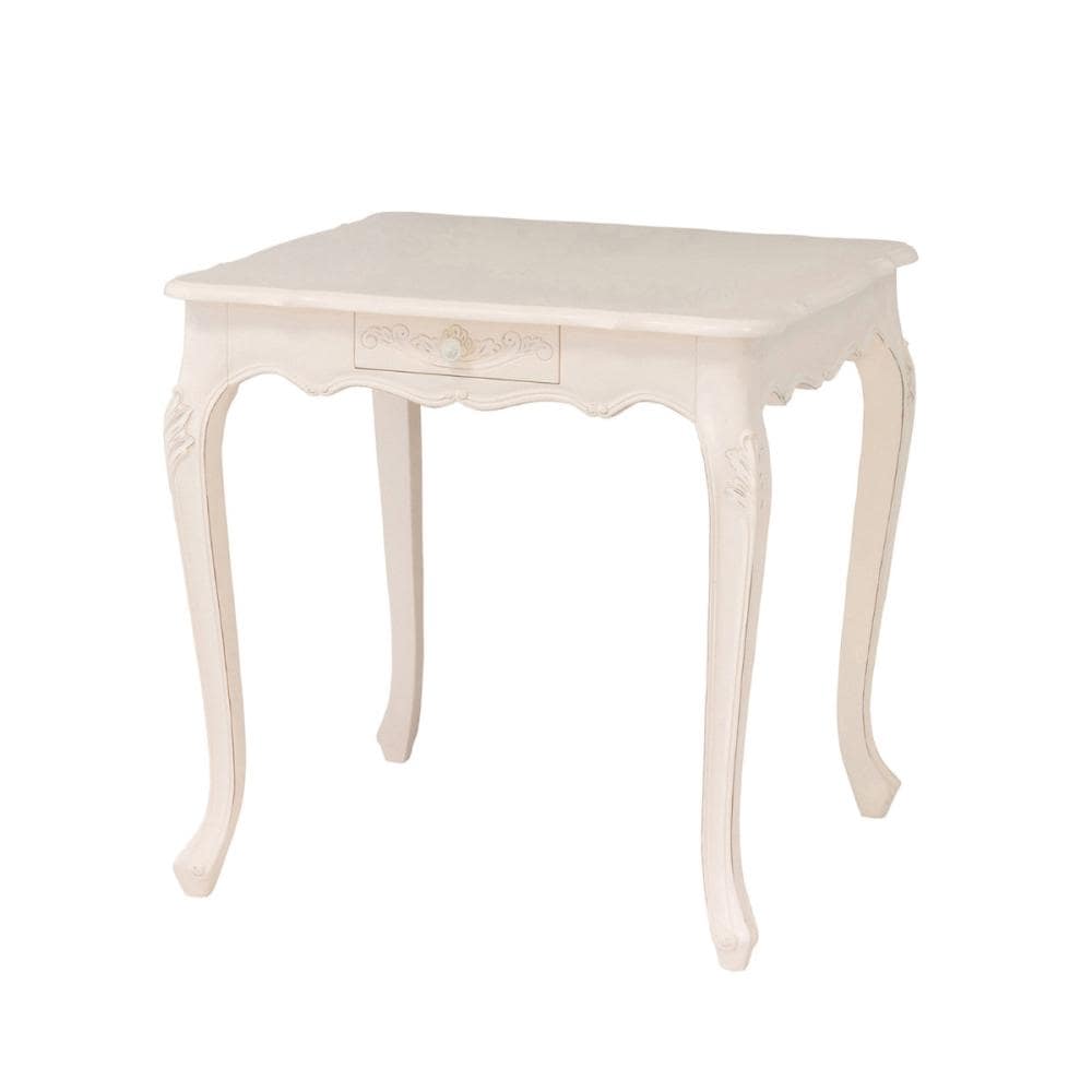 クロシオ　アンティーク調ダイニングテーブル　コモ　引出し付　幅７５ｃｍ　ホワイト　手彫り ヨーロピアンテイスト