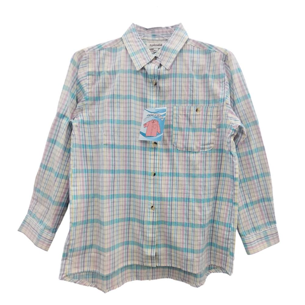 婦人ロールアップブラウス　格子　Ｍ－Ｌ