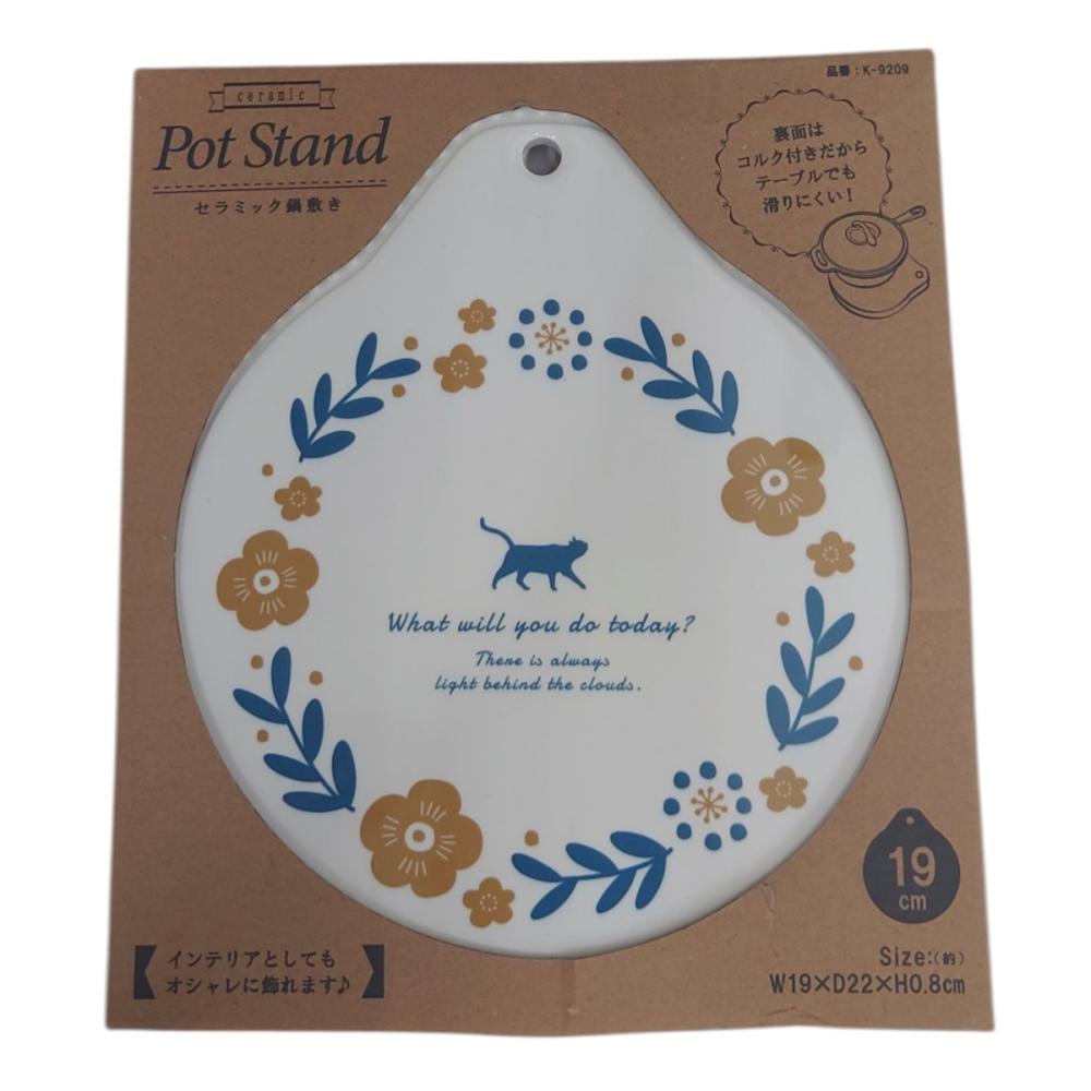 菊屋　セラミック鍋敷き　１９ｃｍ　猫と花