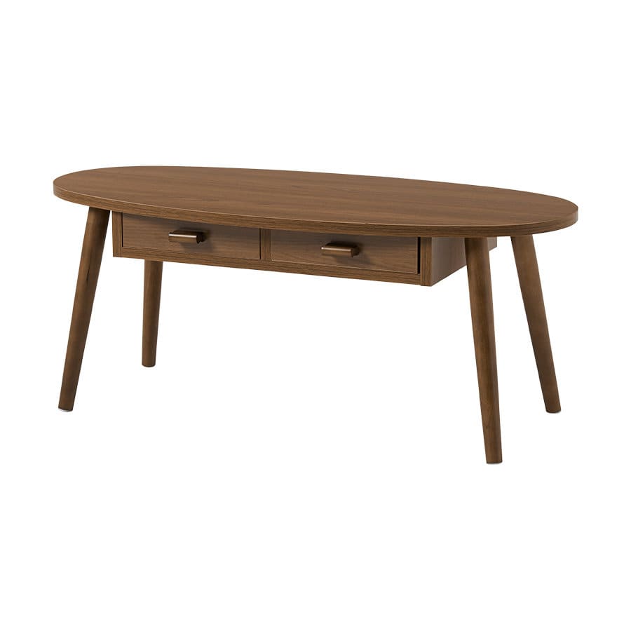 萩原　テーブル　オーバル　引出付き　幅９０ｃｍ　ブラウン　ＭＴ－６３８０ＢＲ