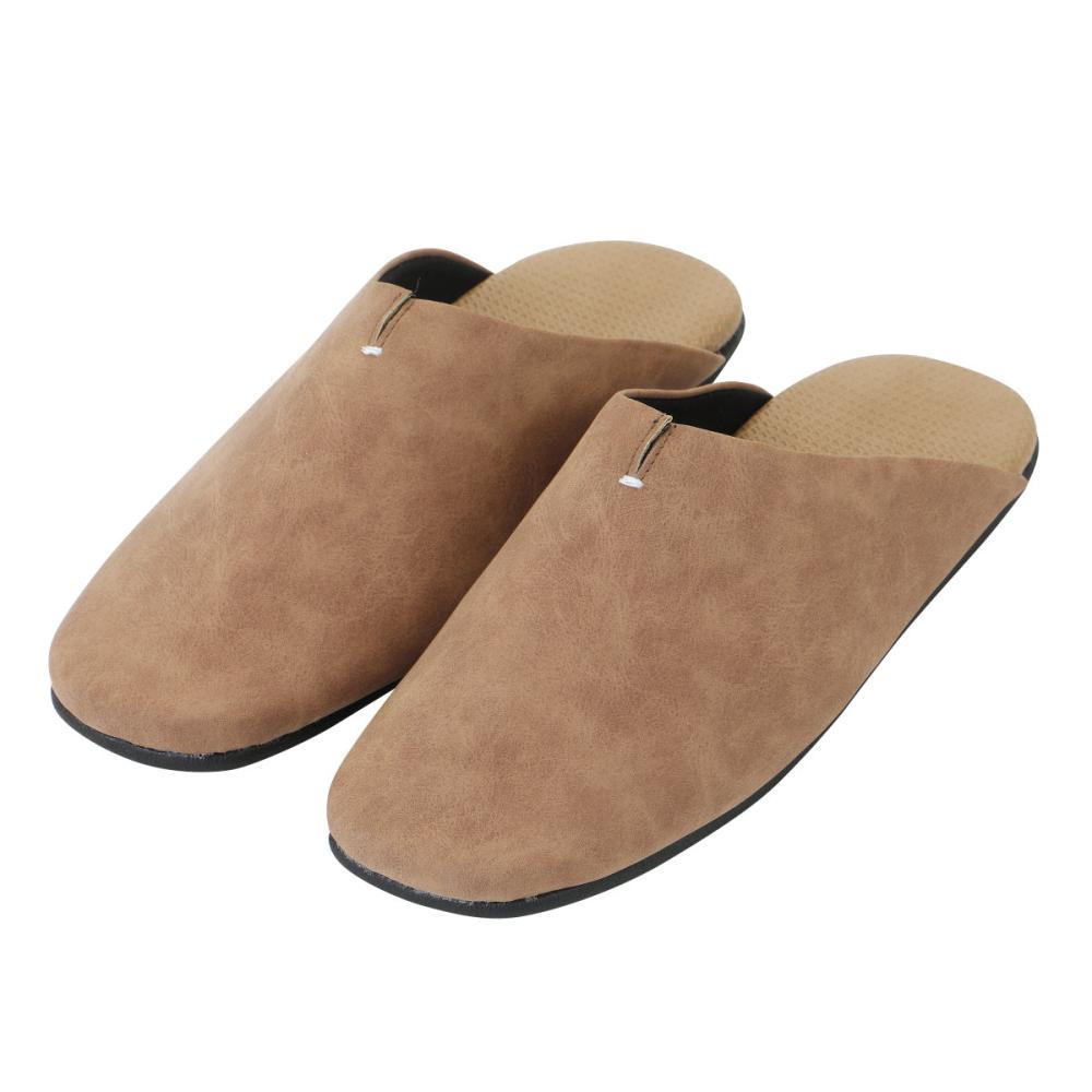 スリムにたためるレザー調スリッパ　ブラウン　Ｍ