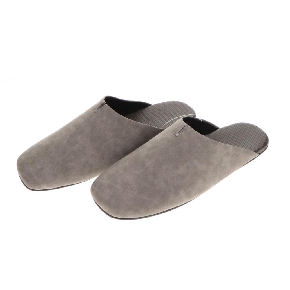 スリムにたためるレザー調スリッパ　グレー　Ｌ