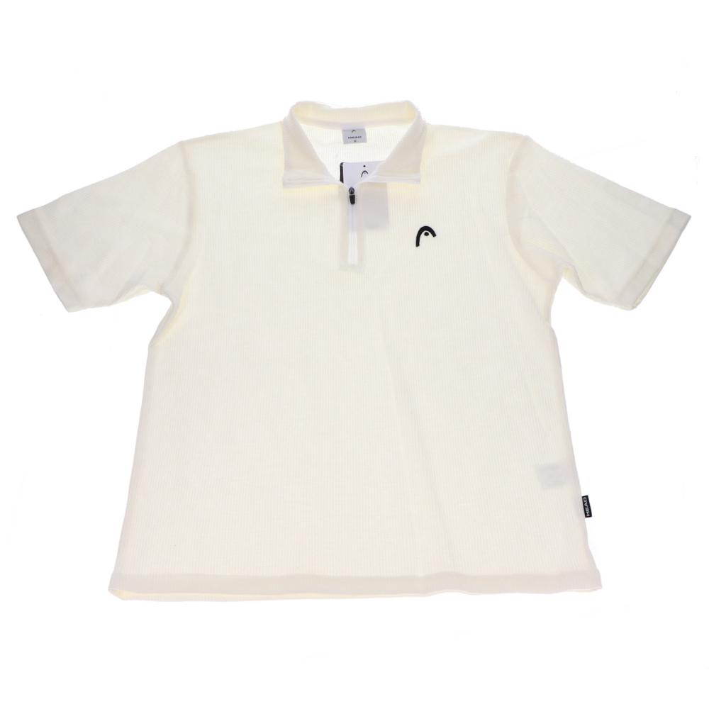 你的品牌名オリジナル　ＨＥＡＤ　ワッフルＺＩＰ半袖シャツ　ホワイト　Ｌ