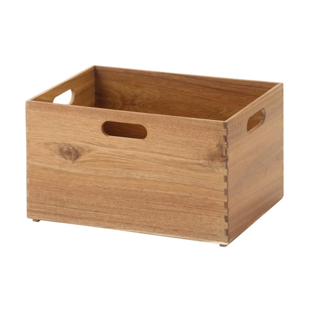 アテーナライフ　積み重ねできるアカシア収納ボックス　レギュラー　幅３８×高さ２４×奥行２６ｃｍ