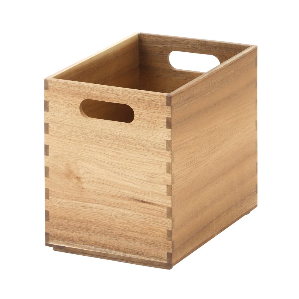 アテーナライフ　積み重ねできるアカシア収納ボックス　縦型ハーフ　幅１９×高さ２４×奥行２６ｃｍ