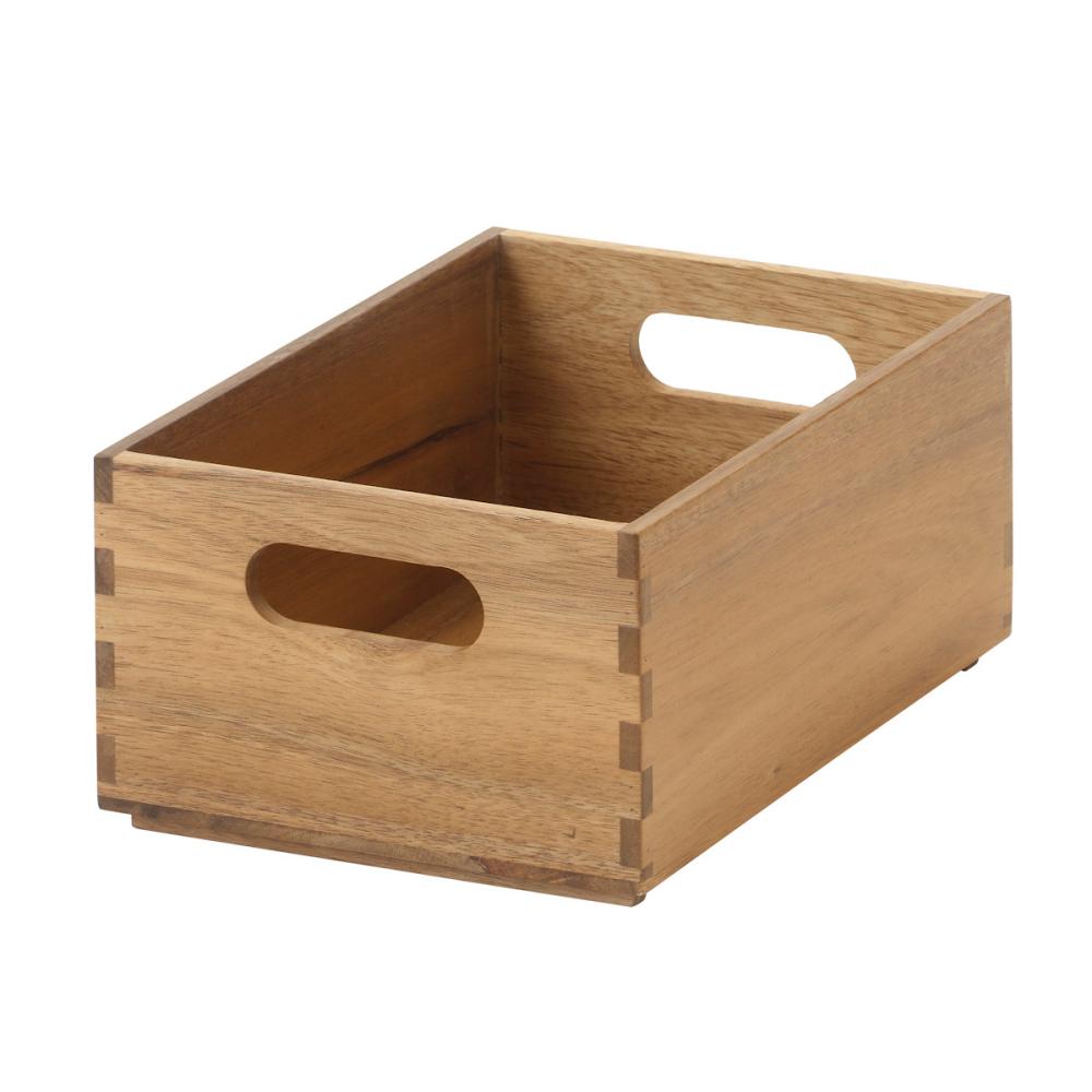 アテーナライフ　積み重ねできるアカシア収納ボックス　クォーター　幅１９×高さ１２×奥行２６ｃｍ