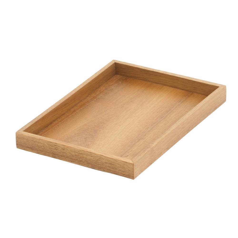 アテーナライフ　積み重ねできるアカシア角型トレー　縦型ハーフ・クォーター兼用　幅１９×高さ２．７×奥行２６ｃｍ