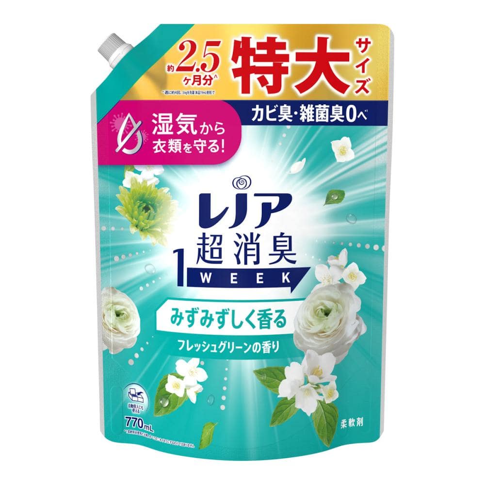 Ｐ＆Ｇ　レノア　超消臭１ＷＥＥＫ　みずみずしく香るフレッシュグリーンの香り　詰め替え用　特大サイズ　７７０ｇ