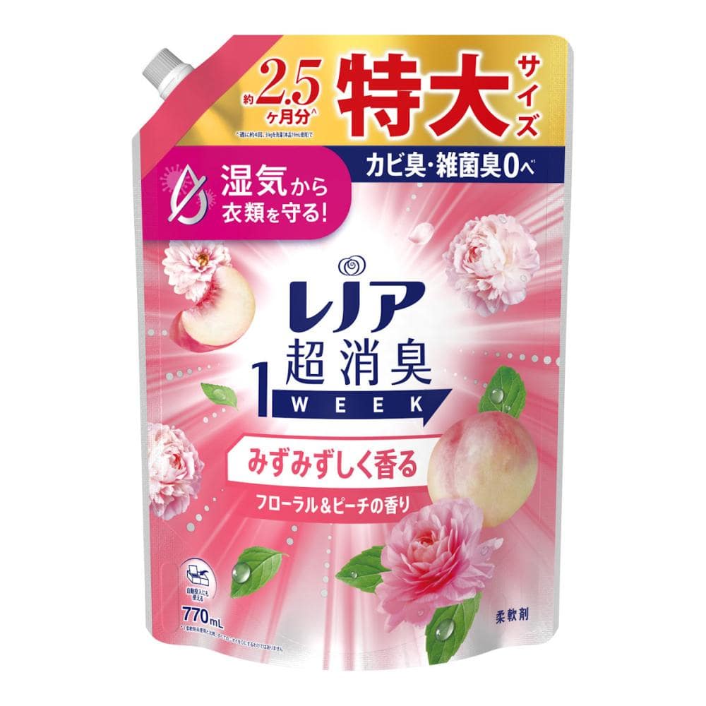 Ｐ＆Ｇ　レノア　超消臭１ＷＥＥＫ　みずみずしく香るフローラル＆ピーチの香り　詰め替え用　特大サイズ　７７０ｇ