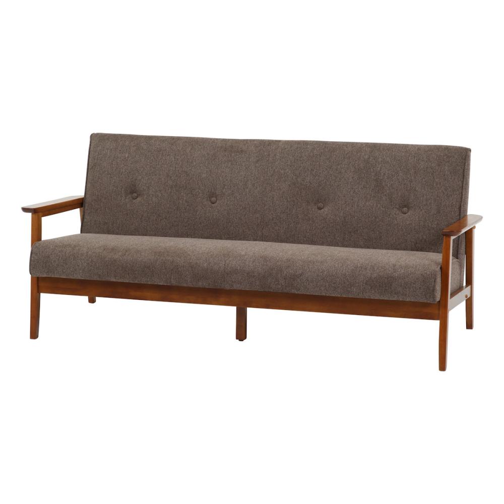 不二貿易　木肘ソファ　ミート　３人掛け　ブラウン　厚手ファブリック　ＣＤ７１７３７