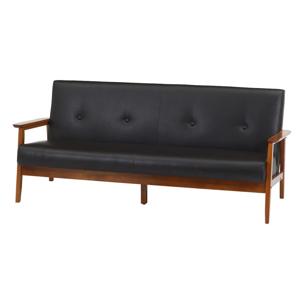 不二貿易　木肘ソファ　ミート　３人掛け　ダークブラウン　バイキャストＰＵ　ＣＤ７１７３４