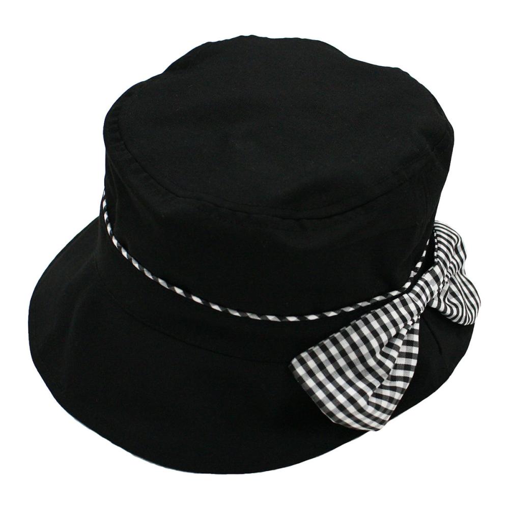 婦人帽子　バックギンガムチェックリボン　黒