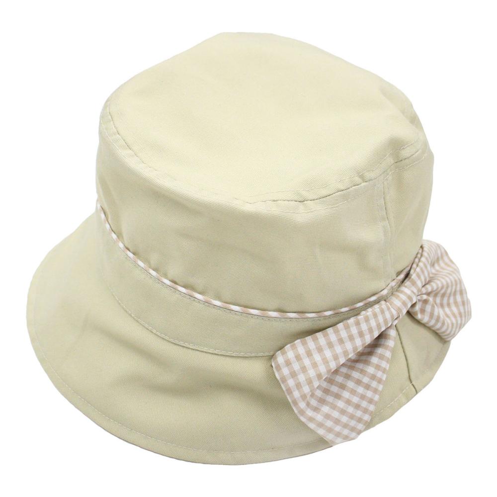 婦人帽子　バックギンガムチェックリボン　ベージュ