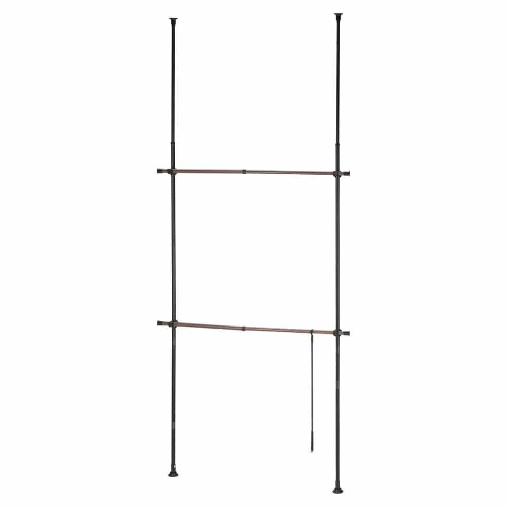 突っ張りデザインハンガーラック　木目調ブラック／ブラック　約幅７５～１２０×奥行９×高さ２２０～２８０ｃｍ