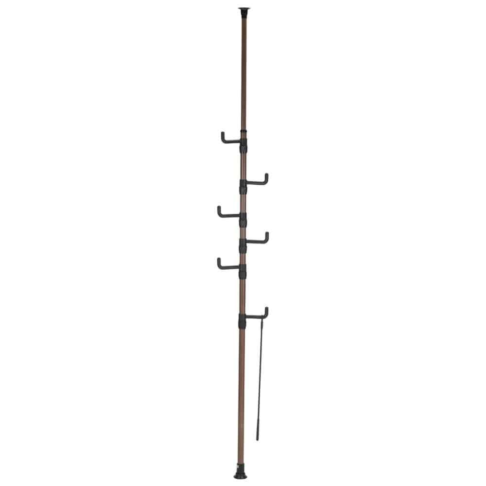 突っ張りデザインポールハンガー　木目調ブラック／ブラック　約幅３３×奥行３３×高さ２２０～２８０ｃｍ