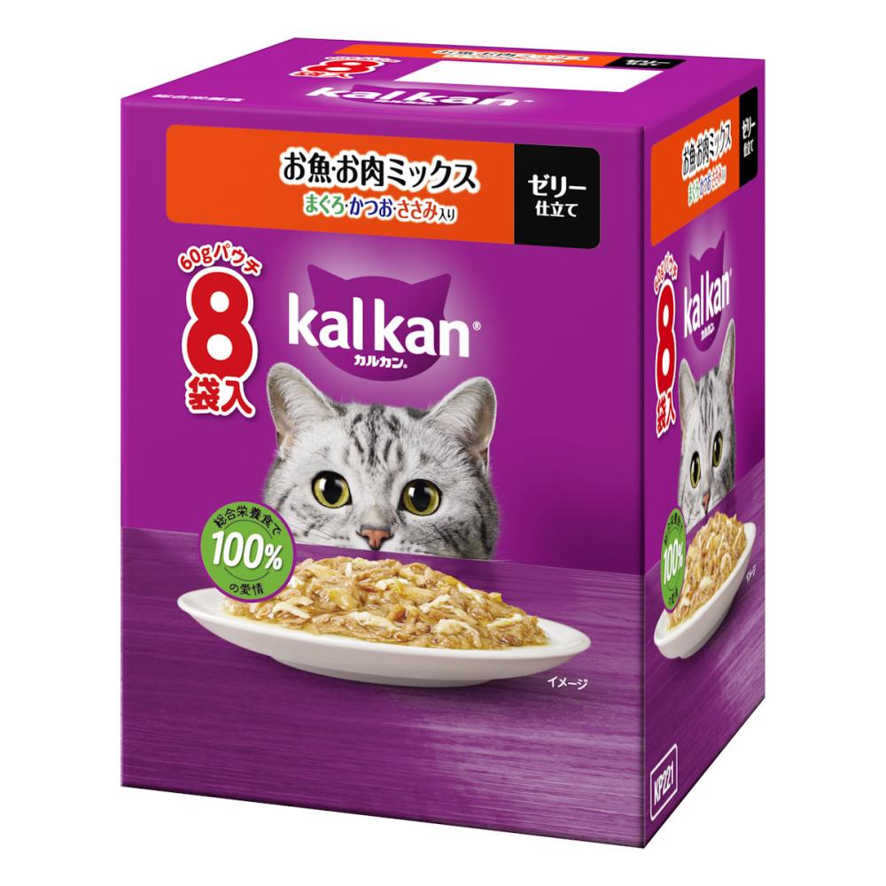 カルカンパウチ　お魚・お肉ミックス　まぐろ・かつお・ささみ入り　６０ｇ×８袋