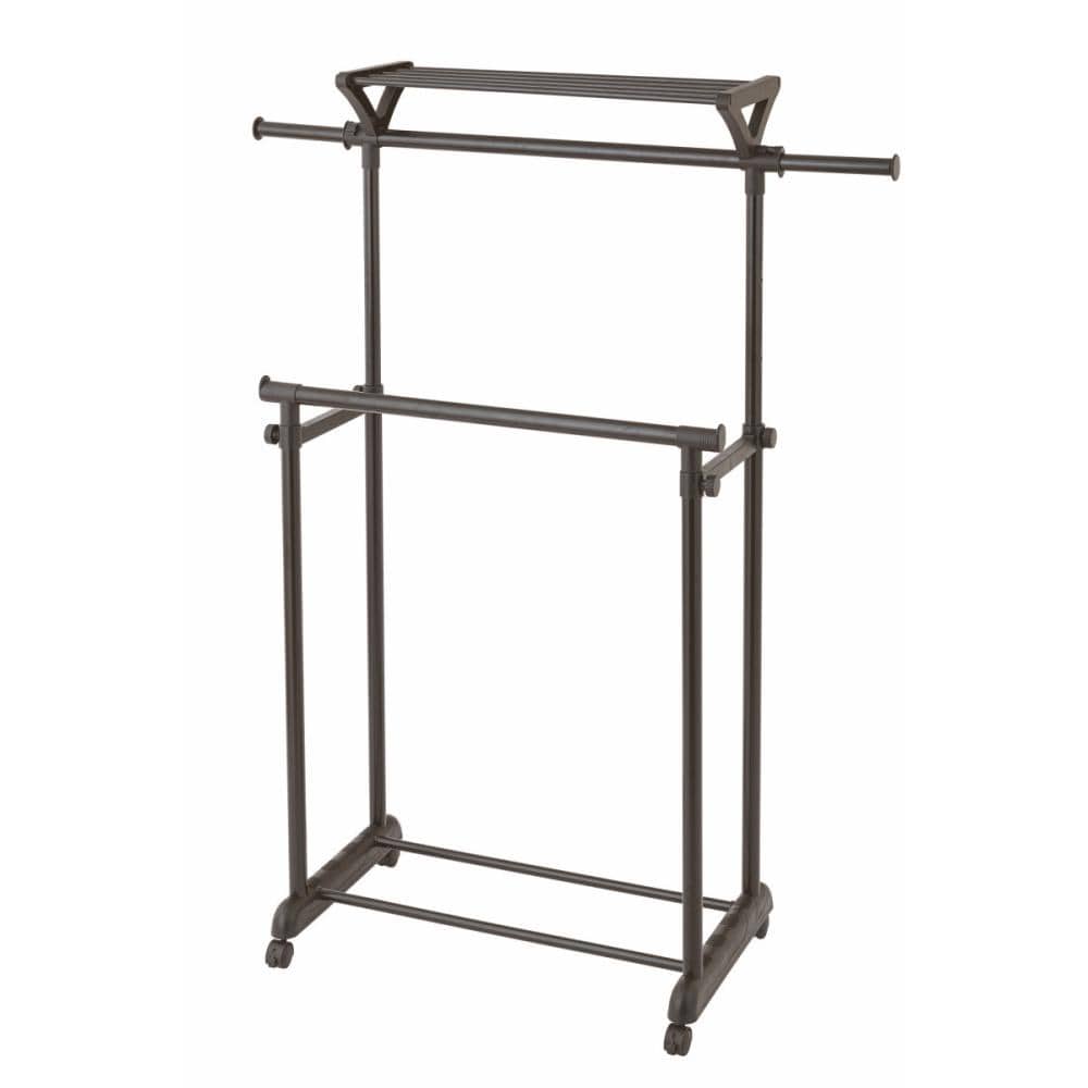 上棚付き伸縮ハンガー　ダブル　ブラック