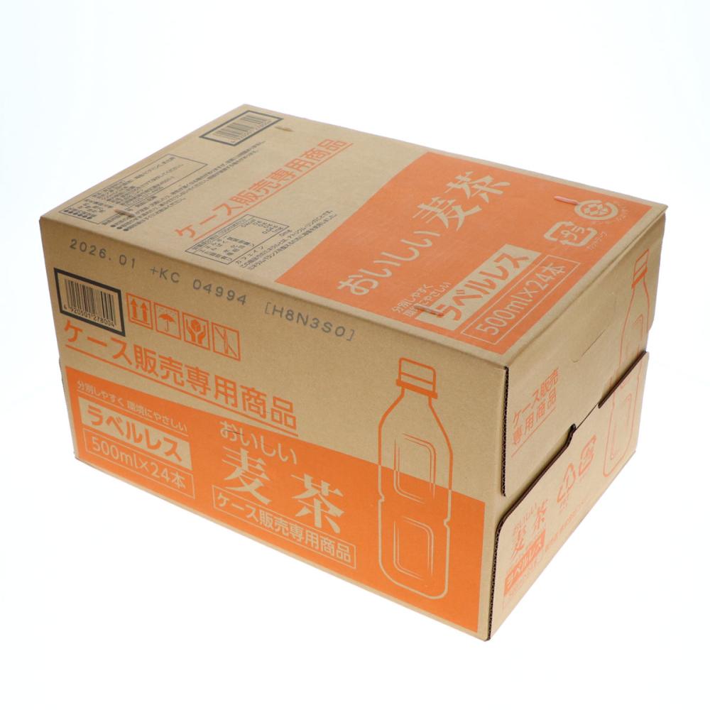 おいしい麦茶　ラベルレス　５００ｍＬ　２４本入り