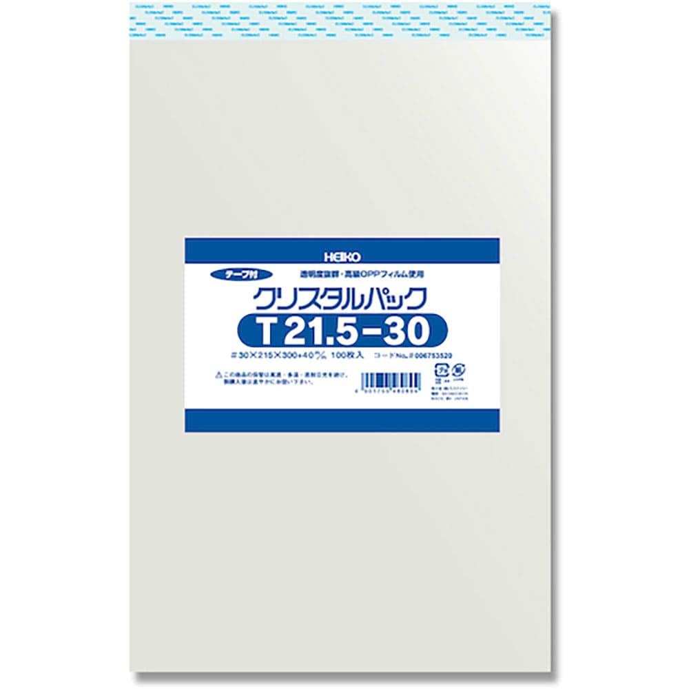 ＨＥＩＫＯ　ＯＰＰ袋　クリスタルパック　テープ付　Ｔ　２１．５－３０　１００枚入り　６７５３５２０＿