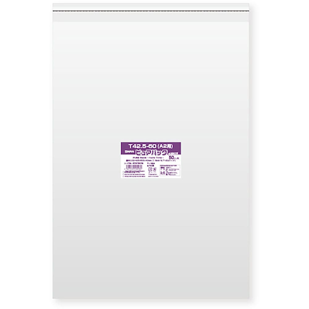 スワン　ＯＰＰ袋　ピュアパック　テープ付　Ｔ　４２．５－６０（Ａ２用）　５０枚入り　６７９８３３８＿