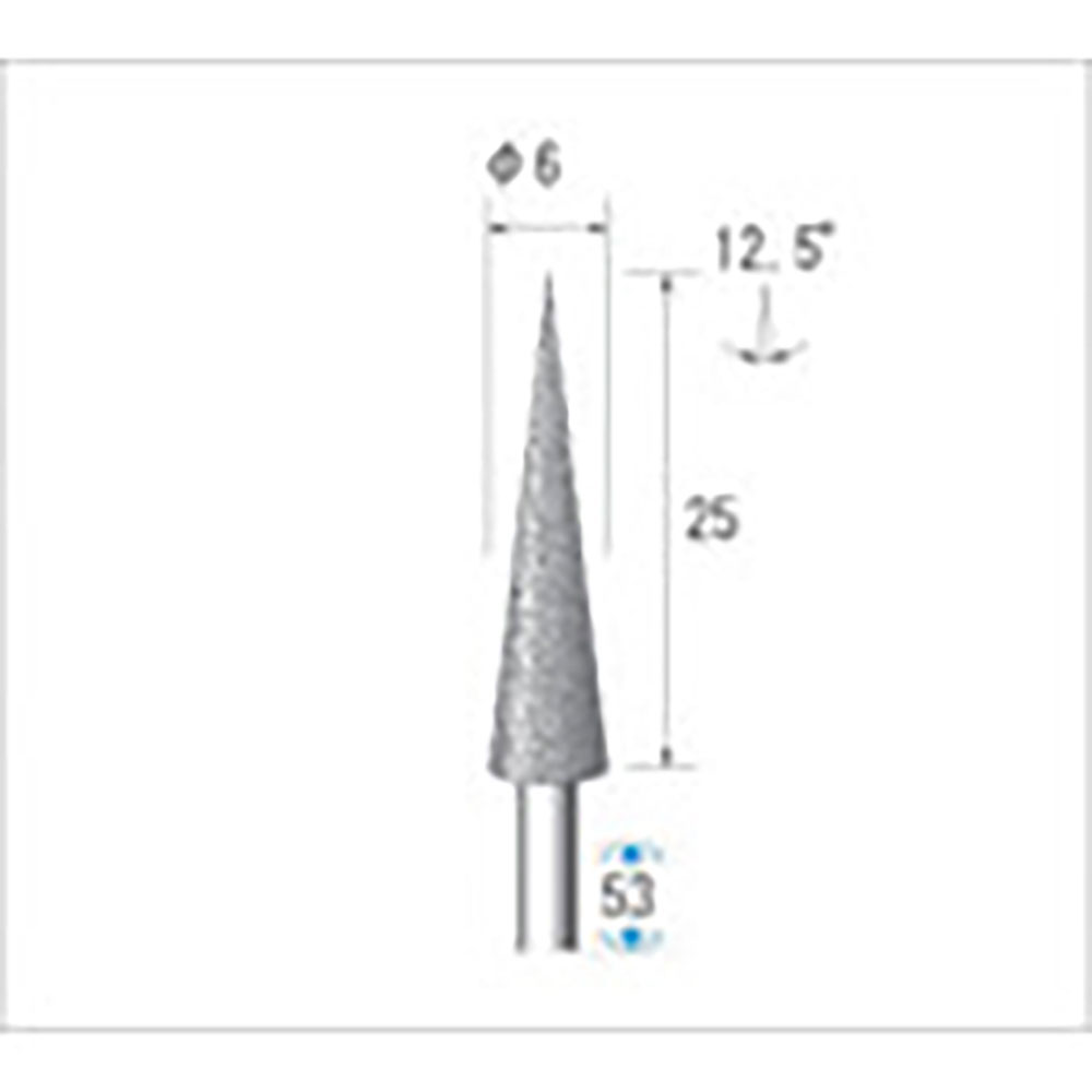 ナカニシ　電着ダイヤモンドバー　テーパー型　φ６×２５×軸φ３　＃１３０　１２．５°　１２４３４＿
