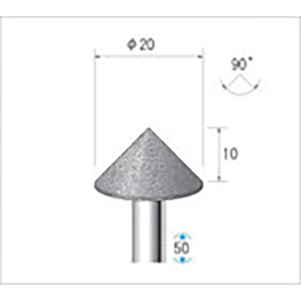 ナカニシ　電着ダイヤモンドバー　テーパー型　φ２０×１０×軸φ６　＃１２０　９０°　１３３４３＿