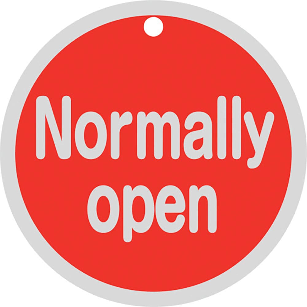 緑十字　バルブ開閉札　Ｎｏｒｍａｌｌｙ　ｏｐｅｎ（赤）　特１５－１５１Ａ　８０ｍｍΦ　両面表示　ア＿