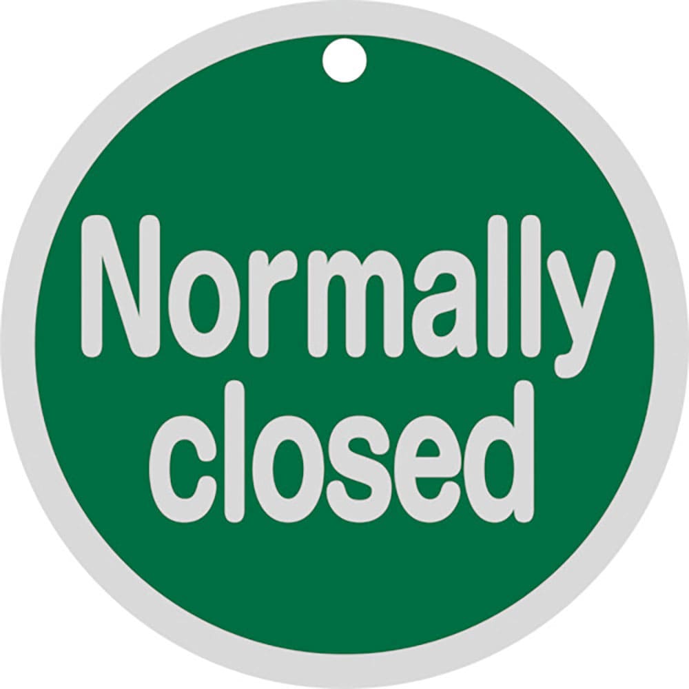 緑十字　バルブ開閉札　Ｎｏｒｍａｌｌｙ　ｃｌｏｓｅｄ（緑）　特１５－１５１Ｂ　８０ｍｍΦ　両面表示＿