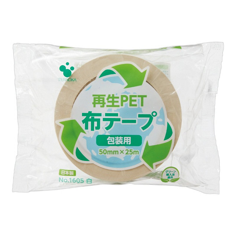 ＴＥＲＡＯＫＡ　再生ＰＥＴ布テープ　Ｎｏ．１６０５　白　５０ｍｍ×２５Ｍ　１６０５　Ｗ　５０Ｘ２５