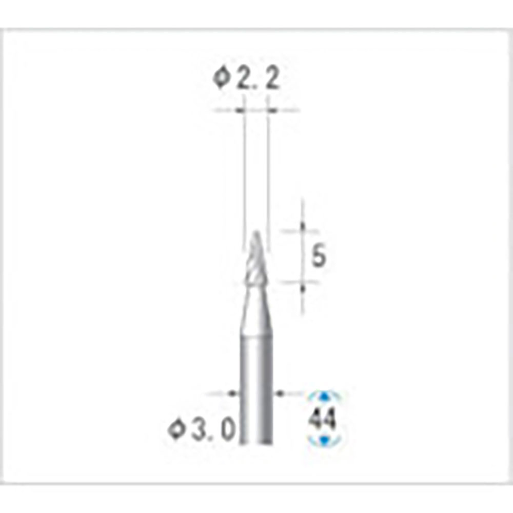 ナカニシ　チタンコート超硬カッター　テーパー先丸型　ダブルカット　φ２．２×５×軸φ３　１４°　２＿