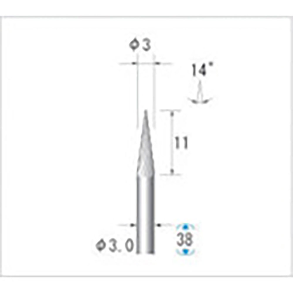 ナカニシ　チタンコート超硬カッター　テーパー型　シングルカット　φ３×１１×軸φ３　１４°　２１３＿