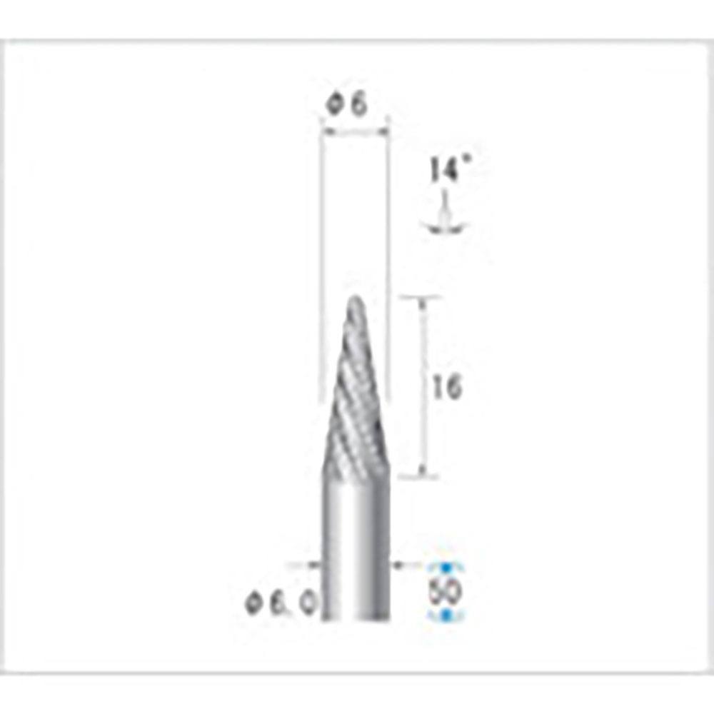 ナカニシ　チタンコート超硬カッター　テーパー先丸型　ダブルカット　φ６×１６×軸φ６　１４°　２１＿