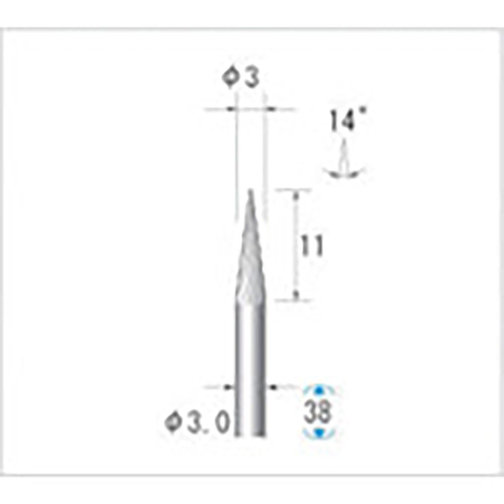 ナカニシ　超硬カッター　テーパー型　シングルカット　φ３×１１×軸φ３　１４°　２４４５１＿