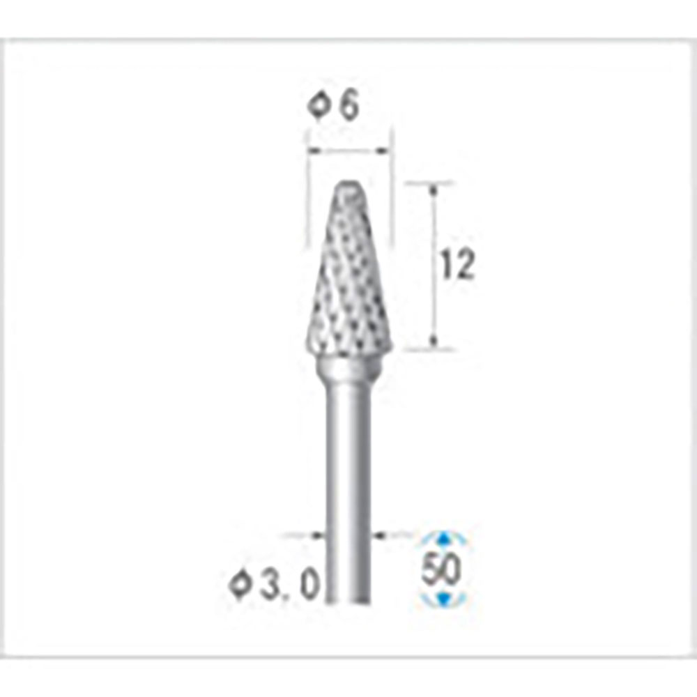 ナカニシ　超硬カッター　テーパー先丸型　ダブルカット　φ６×１２×軸φ３　２４５１５＿