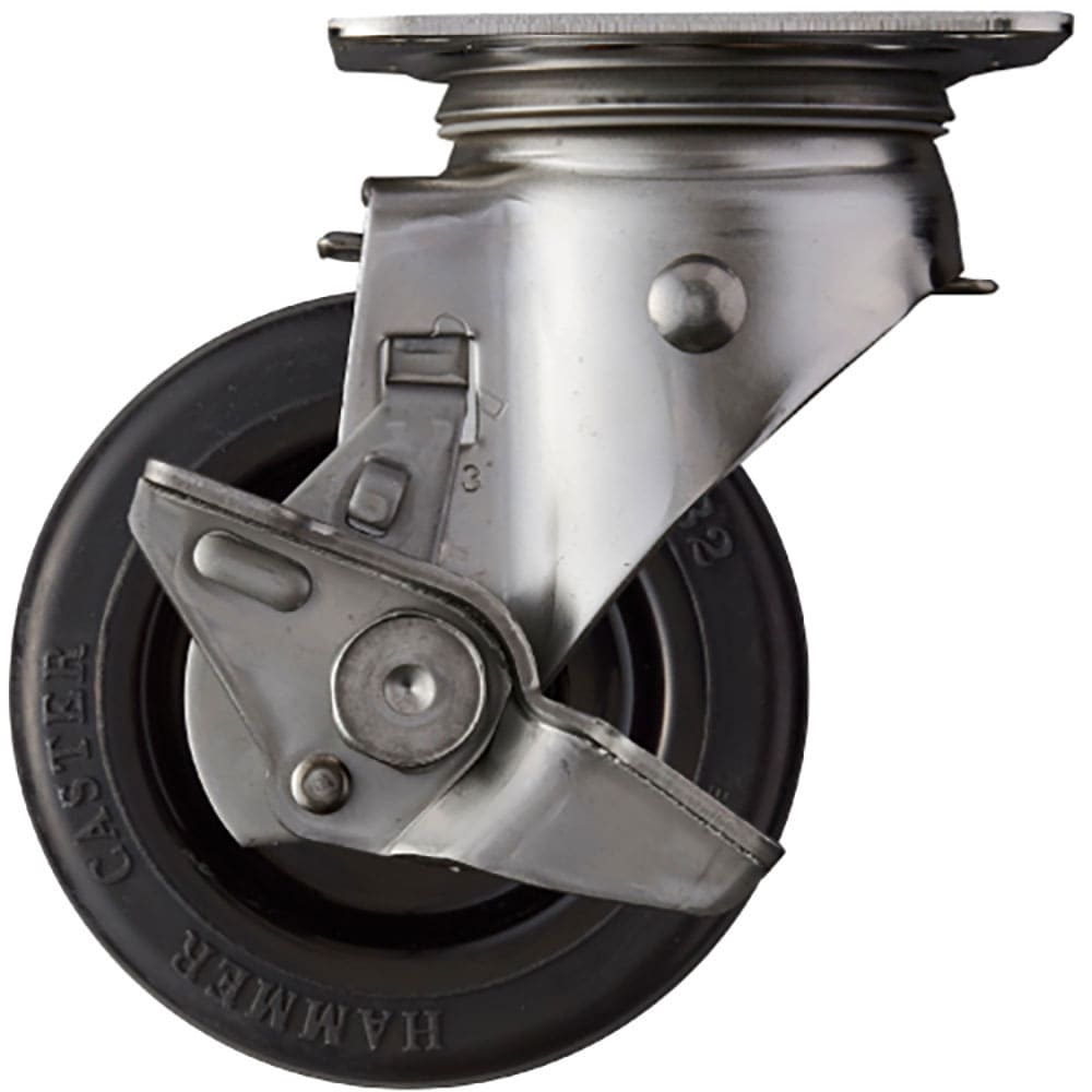 ハンマー　ステンレス製プレート式キャスター　プレート式ステンレスキャスター　自在（サイドストッパー＿